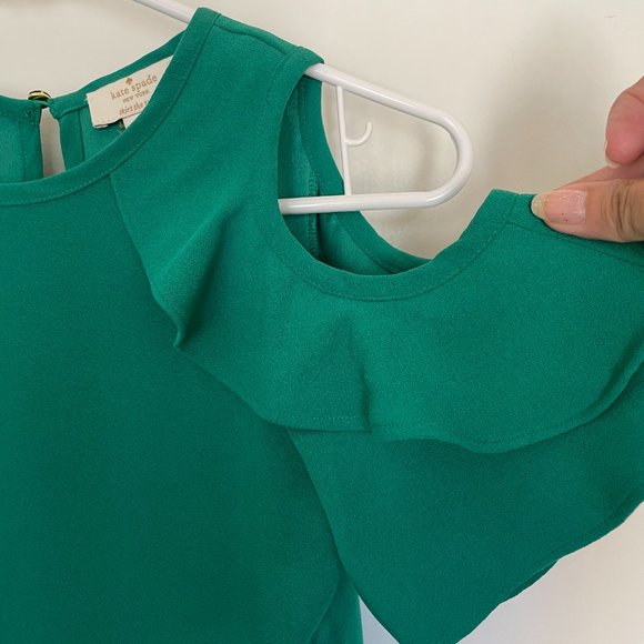 Kate Spade New York Women's Green Open Shoulder Top Size 10 - Picture 2 of 6